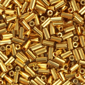 Miyuki bugles 3 mm, placcato oro 24kt, colore 191, perle dal Giappone, perle a forma di tubo, perle lunghe, perle giapponesi, perle in oro giallo