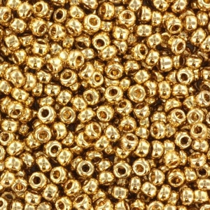10g Miyuki rocailles, 24k guldpläterade, storlek 11/0 färg 193, Miyuki runda rocailles, små guldpläterade pärlor, Miyuki runda pärlor
