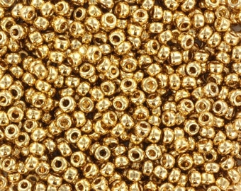 10g Miyuki seed beads 24kt gold light plated, size 11/0 color 193, Miyuki round rocailles, small gold plated beads, Miyuki round beads