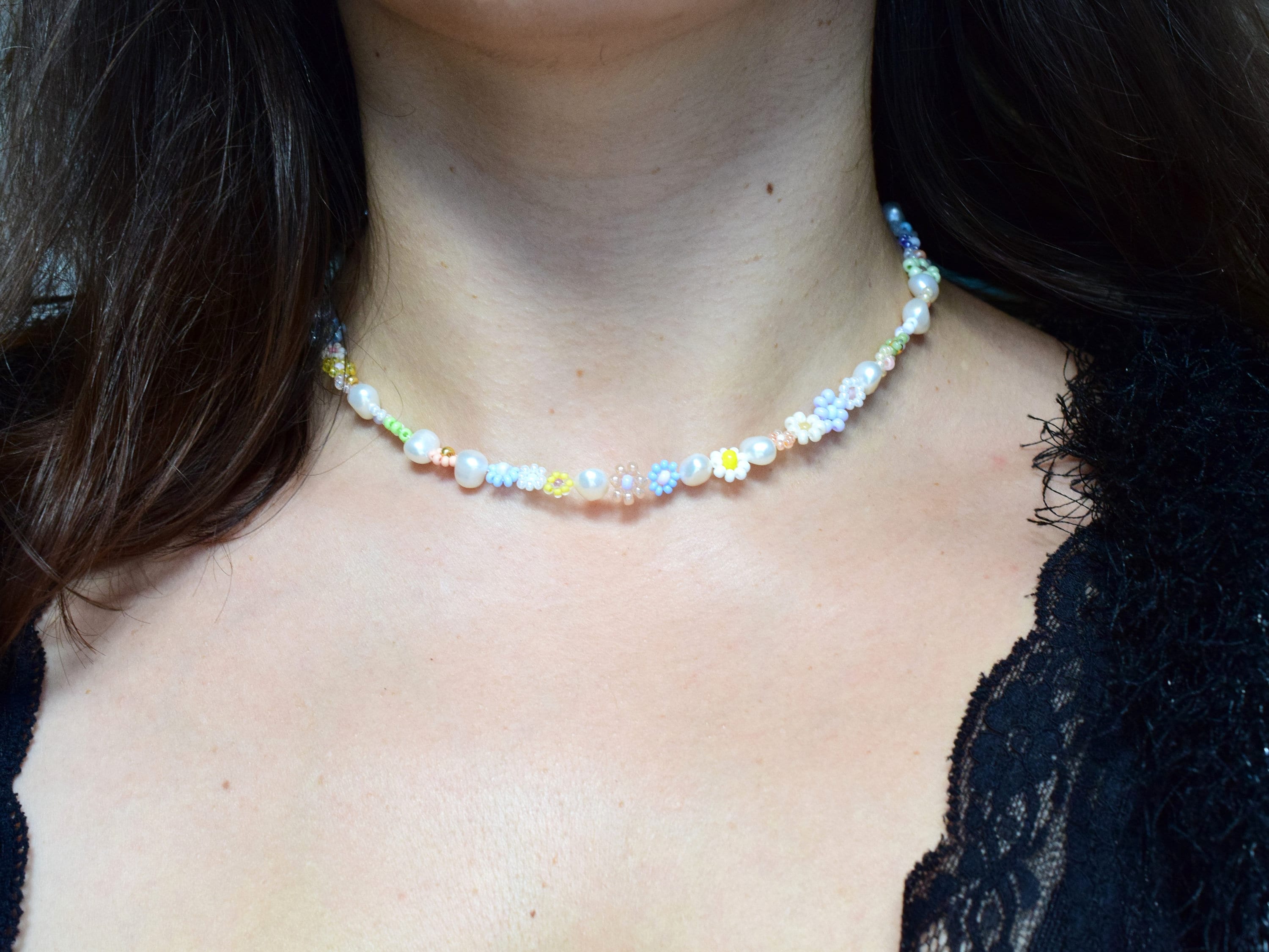 ●VVV● High Teen Daisy Freshwater Pearl Necklace 22FWNK066S Daisy Pearl Necklace - Freshwater Pearls - Beaded Necklace