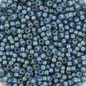 Perline Miyuki 11/0, Fancy Lined Teal, Colore 2256, perline giapponesi, rocailles rotonde, blu trasparente, colore blu foderato