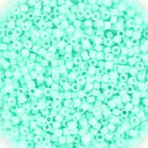 Miyuki Delica beads duracoat opaque dyed catalina, color DB 2122, cylindrical beads, DB 2122 light green