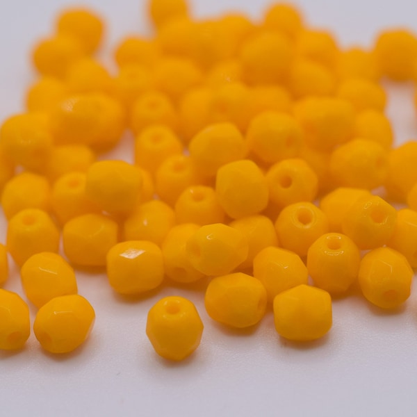 50 pièces Perles polies au feu 4mm, Orange opaque, Couleur 93110, perles de verre tchèques, perles Boho, courge claire, orange citrouille, jaune foncé