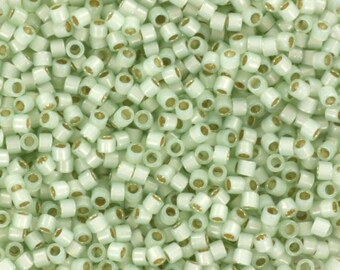 Miyuki Delica beads silverlined opal light moss, light green, 5g 11/0 color DB 1454, cylindrical beads, silverlined milky green DB1454