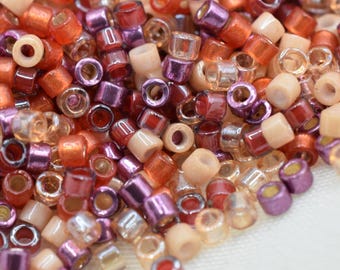 Miyuki Delica beads mix, Rosy Ember, 5g size 11/0, japanese beads, Miyuki seed beads, cylindrical beads, purple red mix, floral mix