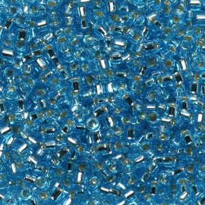 Miyuki Delica beads silverlined ocean blue, 5g 11/0 DB1209, cylindrical beads, size 1.6mm, transparent blue Miyuki, color DB 1209, turquoise