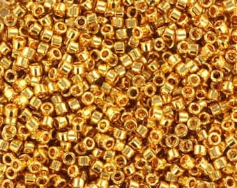 5g Miyuki Delica beads 24kt gold plated, 5g 11/0 DB0031, beads for jewelry making, beads from japan, uniform cylindrical beads, real gold