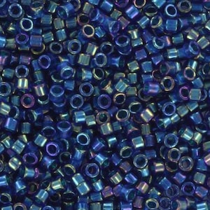 Miyuki Delica beads emerald lined cobalt ab, 5g 11/0 color DB 1763, cylindrical beads, dark blue  Miyuki, transparent blue DB1763