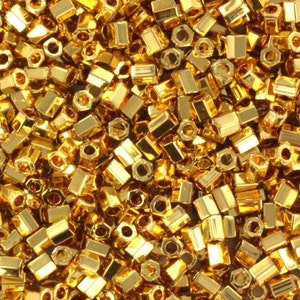 Perline di semi Miyuki 11/0 2cut, placcate oro 24kt, misura 11/0 colore 191, perline dal Giappone, perline esagonali, perline con taglio esagonale, perline a sei lati