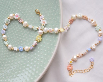 Girocollo con collana di perle d'acqua dolce, collana di perle e perle fiore margherita, regalo di compleanno per la fidanzata, regalo per la festa della mamma per i suoi gioielli