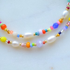 Colorful beaded necklace, freshwater pearl necklace, birthday gift for daughter, mothers day gift for her jewelry, colorful summer jewellery image 3