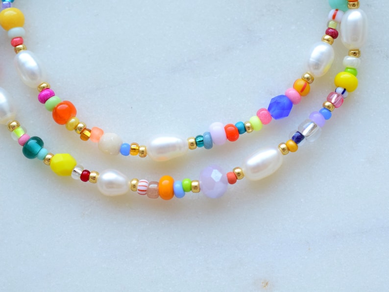 Colorful beaded necklace, freshwater pearl necklace, birthday gift for daughter, mothers day gift for her jewelry, colorful summer jewellery image 3