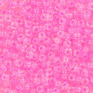 Perline Miyuki da 10 g, 11/0, rosa luminoso 4299, perline giapponesi, perline rosa neon, misura 11,2 mm, perline lucide, rocailles rotonde, perline lisce