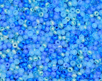 プレシオサ オルネラ ブルービーズミックス 20g、サイズ 10/0 カラフルシードビーズ、カラフルロカイユ、チェコガラスビーズ、ビーズスープ、不透明ビーズ