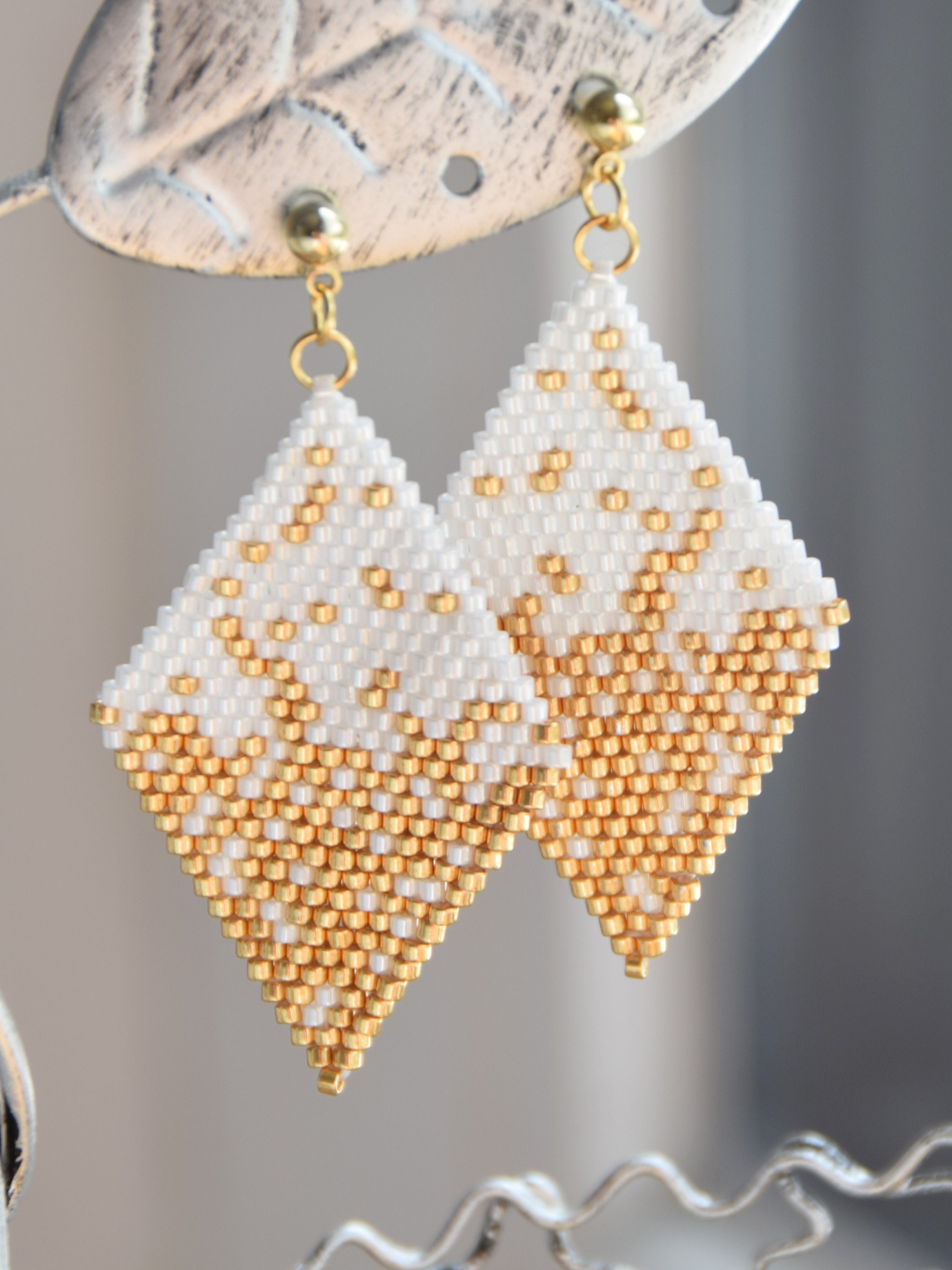 White beaded earrings wedding jewelry for bridesmaids unique Etsy