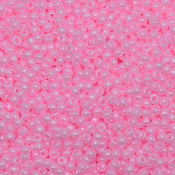 Miyuki seed beads 11/0, baby pink luster 428, 10g japanese beads, round rocailles, glossy pink, size 11 2mm, Miyuki pink, small seed beads