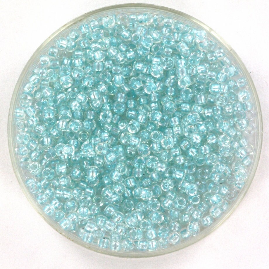 10g Miyuki Seed Beads 11/0, Fancy Lined Soft Aqua 3638, Japanese