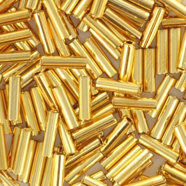 Miyuki bugles 6mm, 24kt gold plated, color 191, beads from japan, tube shaped beads, long beads, japanese beads, yellow gold beads