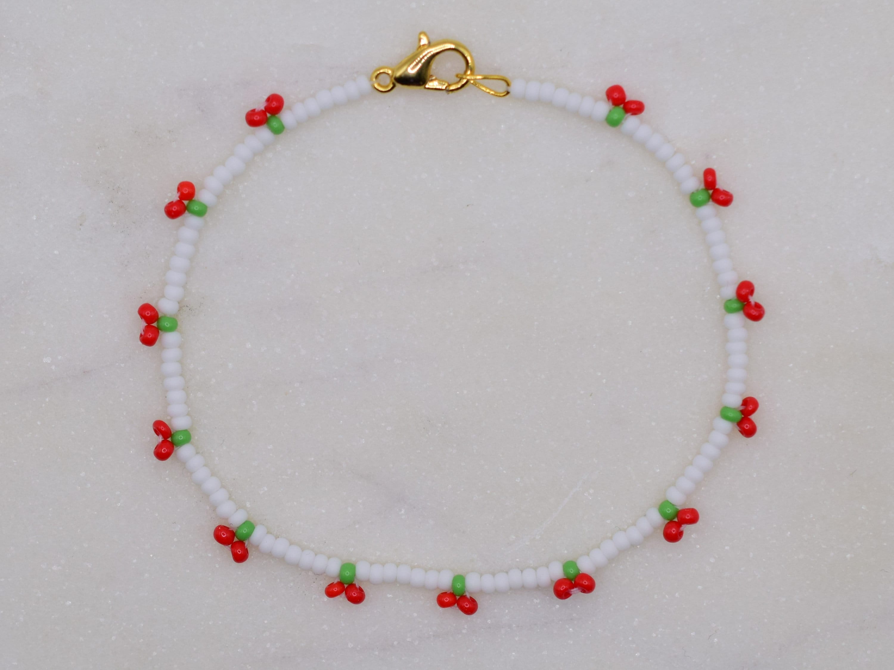 Cherry Beaded Bracelet, Friendship Bracelet, Seed Bead Bracelet