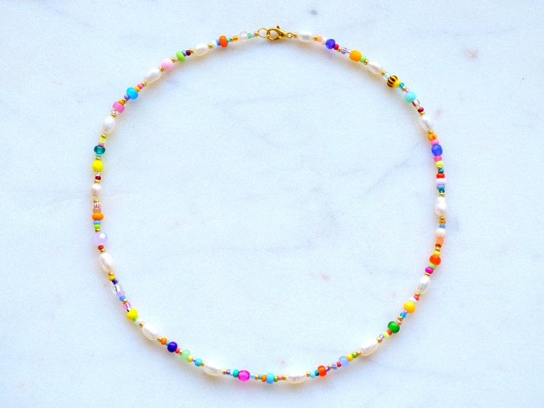 Colorful beaded necklace, freshwater pearl necklace, birthday gift for daughter, mothers day gift for her jewelry, colorful summer jewellery image 7