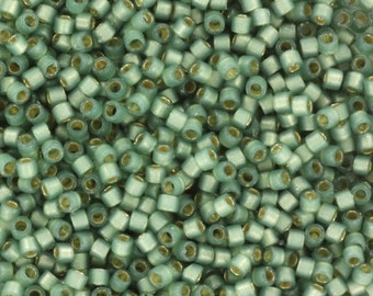 Miyuki Delica beads duracoat semi frosted silverlined dyed laurel, 5g 11/0 DB2190, cylindrical beads, transparent green Miyuki, DB 2190,