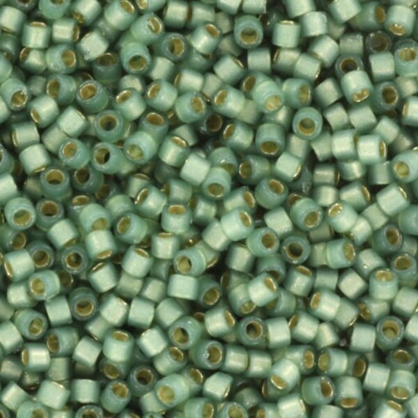 Miyuki Delica beads duracoat semi frosted silverlined dyed laurel, 5g 11/0 DB2190, cylindrical beads, transparent green Miyuki, DB 2190,