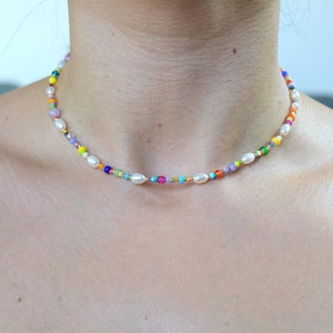 Colorful beaded necklace, freshwater pearl necklace, birthday gift for daughter, mothers day gift for her jewelry, colorful summer jewellery image 4