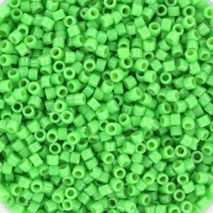 Miyuki Delica beads duracoat opaque dyed fiji green, 5g 11/0 color DB 2126, cylindrical beads, Miyuki opaque bright green DB2126