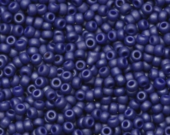 Miyuki seed beads 11/0, opaque matte luster cobalt 2075 10g, japanese beads, dark blue beads, size 11/0 2mm, blue round rocailles