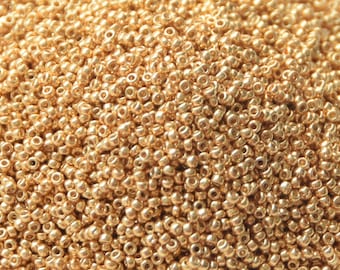 Miyuki seed beads duracoat galvanized gold size 15/0 4202, beads from japan, round rocailles, high quality beads, small gold beads
