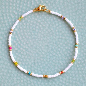 White bead bracelet, thin bracelet dainty, simple bracelet mixed beads, birthday gift for best friend, friendship bracelet, small gifts image 1