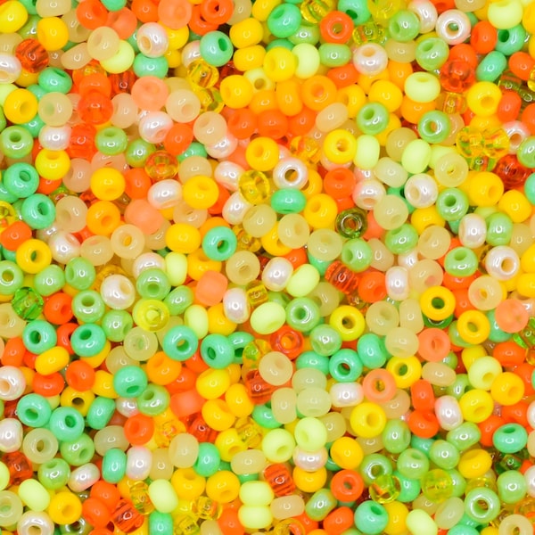 Preciosa Ornela green, yellow and orange seed bead mix 20g, size 9/0 colorful seed beads, Czech glass beads, colorful bead soup