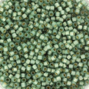 Miyuki Delica beads duracoat semi frosted silverlined dyed laurel, color DB2190, size 11/0, transparent green Delicas, DB 2190