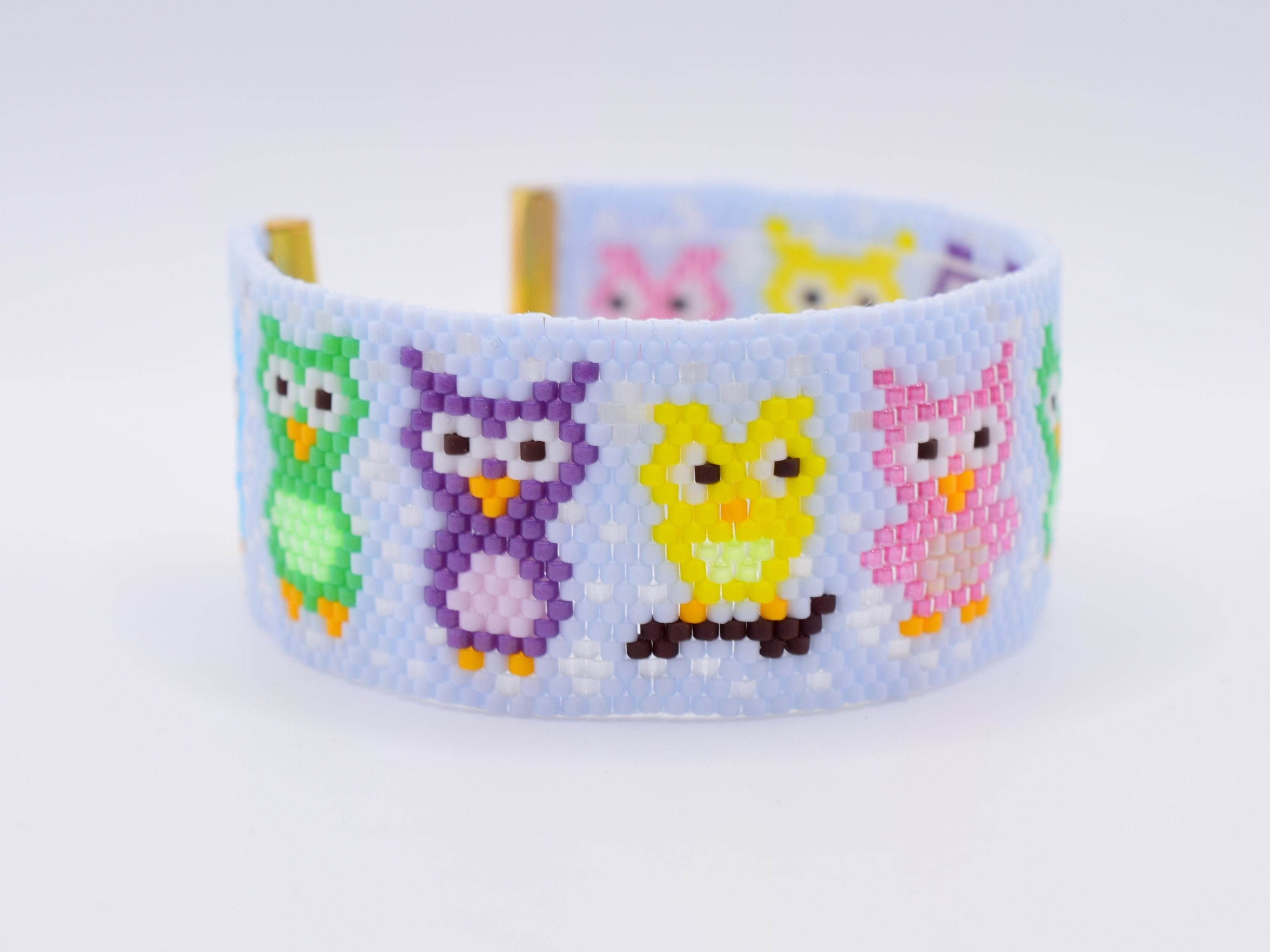 Colorful beaded bracelet, birthday gift for owl lover, owl bracelet cuff, birthday gift for daughter
