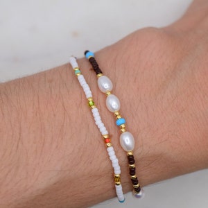 White bead bracelet, thin bracelet dainty, simple bracelet mixed beads, birthday gift for best friend, friendship bracelet, small gifts image 3