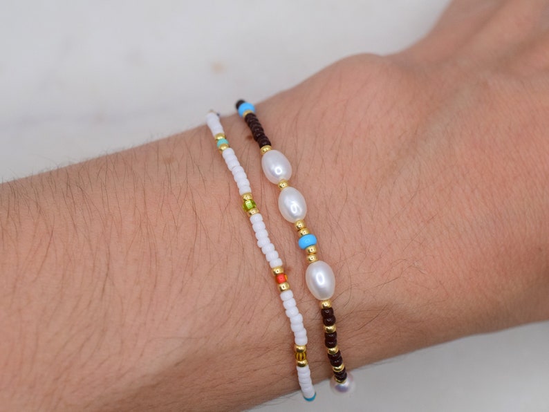 White bead bracelet, thin bracelet dainty, simple bracelet mixed beads, birthday gift for best friend, friendship bracelet, small gifts image 3