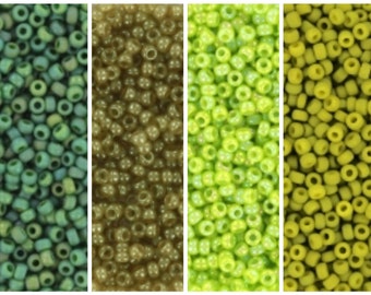 Miyuki seed beads 11/0, green set 40g, japanese beads, green seed beads, colors 4699, 2374, 479, 2316, nature colors, earth colors