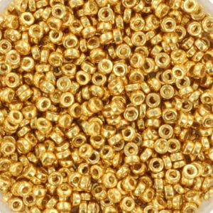 Perline distanziatrici Miyuki da 5 g, 2,2 x 1 mm, oro galvanizzato duracoat, colore 4202, perline dal Giappone, perline a forma di ciambella