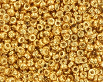 5g Miyuki spacer beads 2.2 x 1 mm, duracoat galvanized gold, color 4202, beads from japan, donut shaped beads