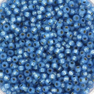 Perline Miyuki 11/0, Duracoat Silverlined aqua, colore 4242, perline giapponesi, perline blu, blu trasparente, perline rotonde Miyuki, perline da 2 mm