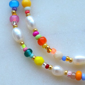 Colorful beaded necklace, freshwater pearl necklace, birthday gift for daughter, mothers day gift for her jewelry, colorful summer jewellery image 6