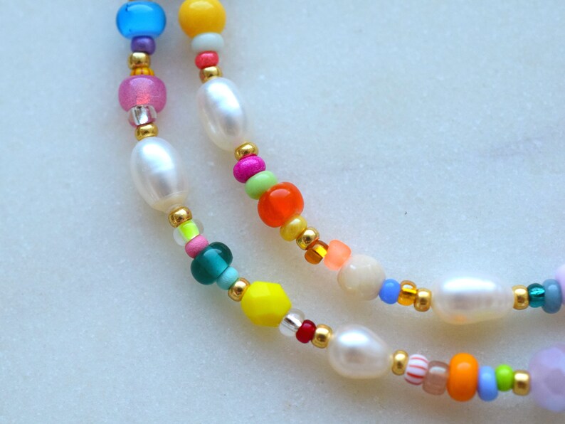 Colorful beaded necklace, freshwater pearl necklace, birthday gift for daughter, mothers day gift for her jewelry, colorful summer jewellery image 6