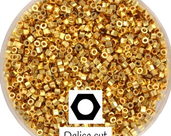 Cuentas Miyuki Cut Delica bañadas en oro de 24 kt, 5 g 11/0 Color DBC 31, cuentas delica con corte hexagonal, cuentas hexagonales, cuentas de seis lados