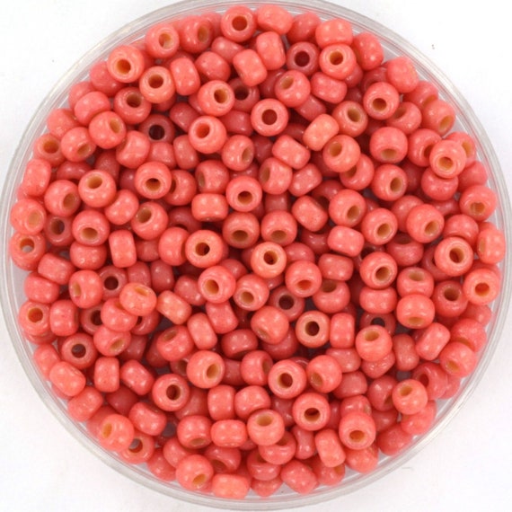 10g Miyuki Seed Beads 8/0, Duracoat Opaque Light Watermelon 4464