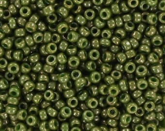 Miyuki seed beads 11/0, opaque luster khaki 2539L 10g, japanese beads, dark green beads, size 11/0 2mm, green round rocailles