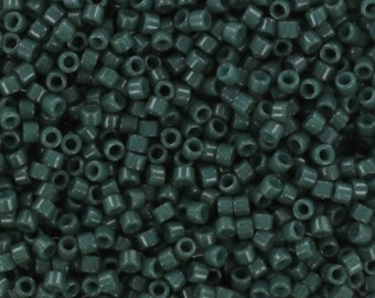 Miyuki Delica beads duracoat opaque dyed forest green, 5g 11/0 DB2358, cylindrical beads, dark green Miyuki Delicas, Miyuki Delica 2358