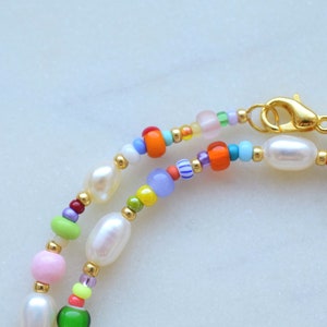 Colorful beaded necklace, freshwater pearl necklace, birthday gift for daughter, mothers day gift for her jewelry, colorful summer jewellery image 5