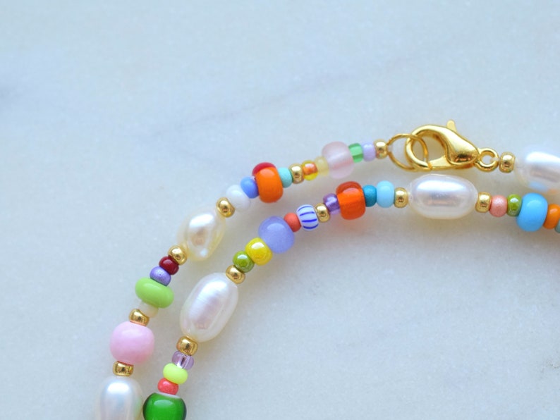 Colorful beaded necklace, freshwater pearl necklace, birthday gift for daughter, mothers day gift for her jewelry, colorful summer jewellery image 5