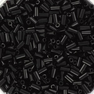 Miyuki-horn 3 mm, ogenomskinlig svart, färg 401, pärlor från Japan, rörformade pärlor, långa pärlor, japanska pärlor