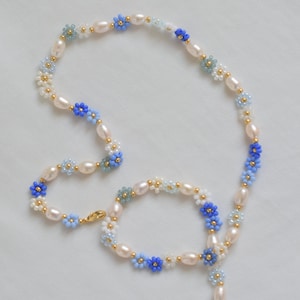 Collier de perles bleu, collier de perles d'eau douce, collier ras de cou, guirlande de guirlandes, collier de fleurs pour demoiselle d'honneur, cadeau d'anniversaire pour petite amie image 4